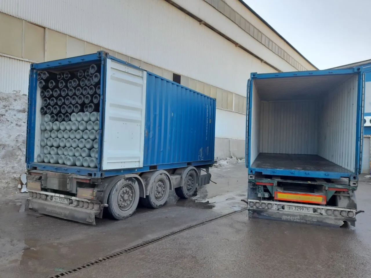Полный контейнер газовых стальных новых водородных баллонов 350 шт. 50 л 300 бар без вентиля ТР ТС 032 горловина E25